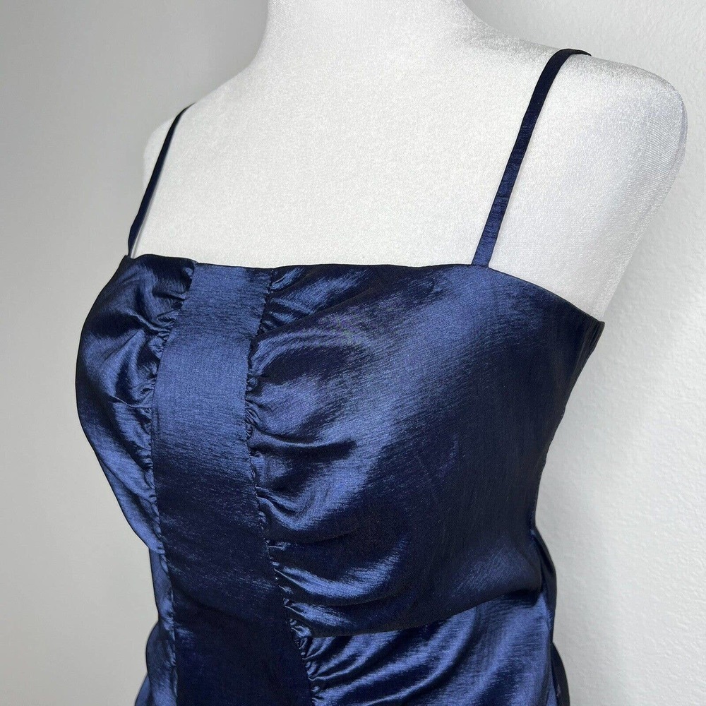 Calvin Klein Metallic Blue Taffeta Sleeveless Ruched Cocktail Party Dress Sz 10 - Picture 3 of 12